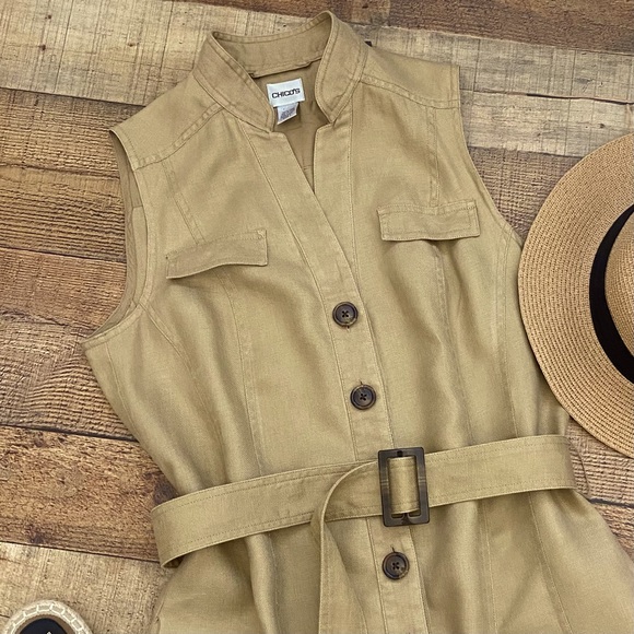 Sleeveless Tailored, Belted Linen Midi Dress, Classy + Sophisticated - Picture 2 of 9